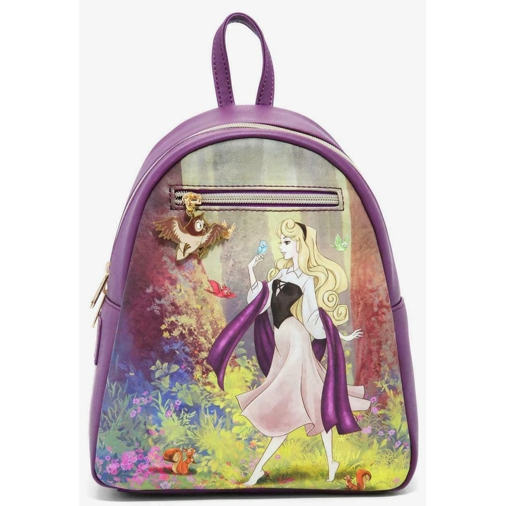 Loungefly Disney Sleeping Beauty Aurora Owl Zipper Pull & Forest Scene Backpack